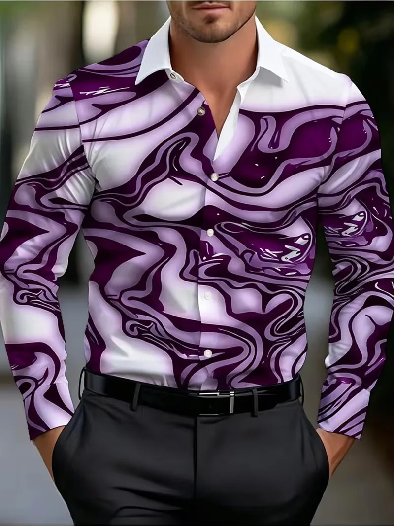 New Psychedelic Spiral Rainbow Desert Cactus 3D Printed Shirt American Retro men's Slim Fit Long Sleeved Floral Shirt