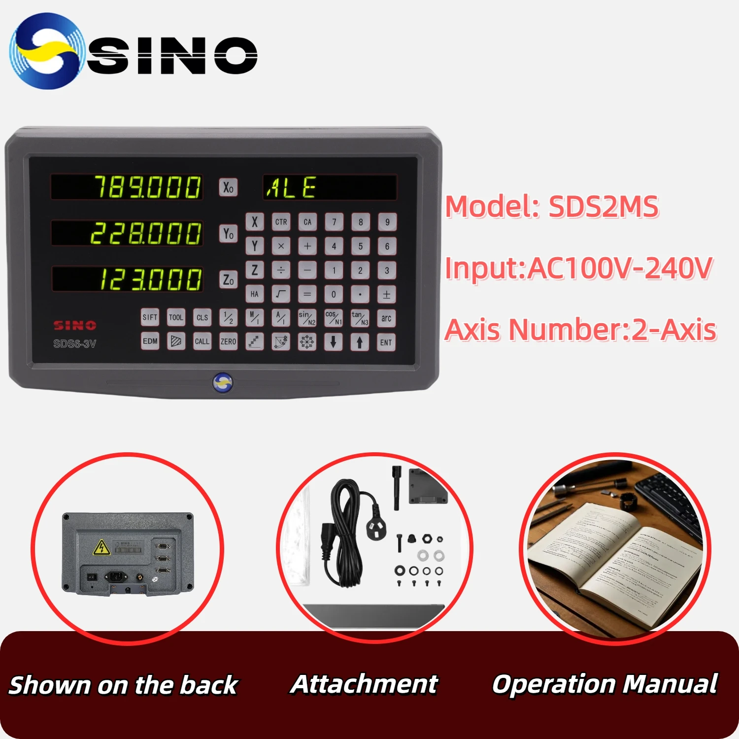 SINO CNC High Accuracy 3 Axis DRO Kit Digital Readout SDS3V and 3pcs Linear Scale Encoder Sensor Ruler For Milling Lathe Turninr