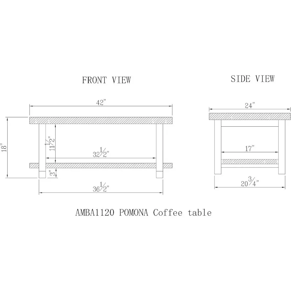 素朴な工業用コーヒーテーブル、モダンな家具、金属と無垢材、組み立てが簡単、茶色、42インチx24インチx18インチ