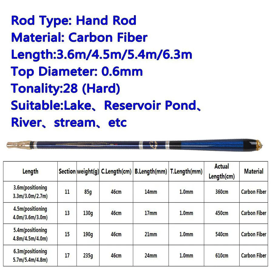 Canne da pesca a quattro posizioni in fibra di carbonio 3.6M -5.4M canna da pesca telescopica con attacco rigido ultraleggero canna da pesca a mano