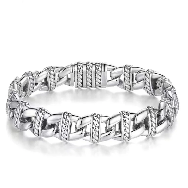 S925 Silver Bracelet Man's Original Pure Hand-Woven Trend Hand Chain Fashion Thai Silver Retro National Style Bangle