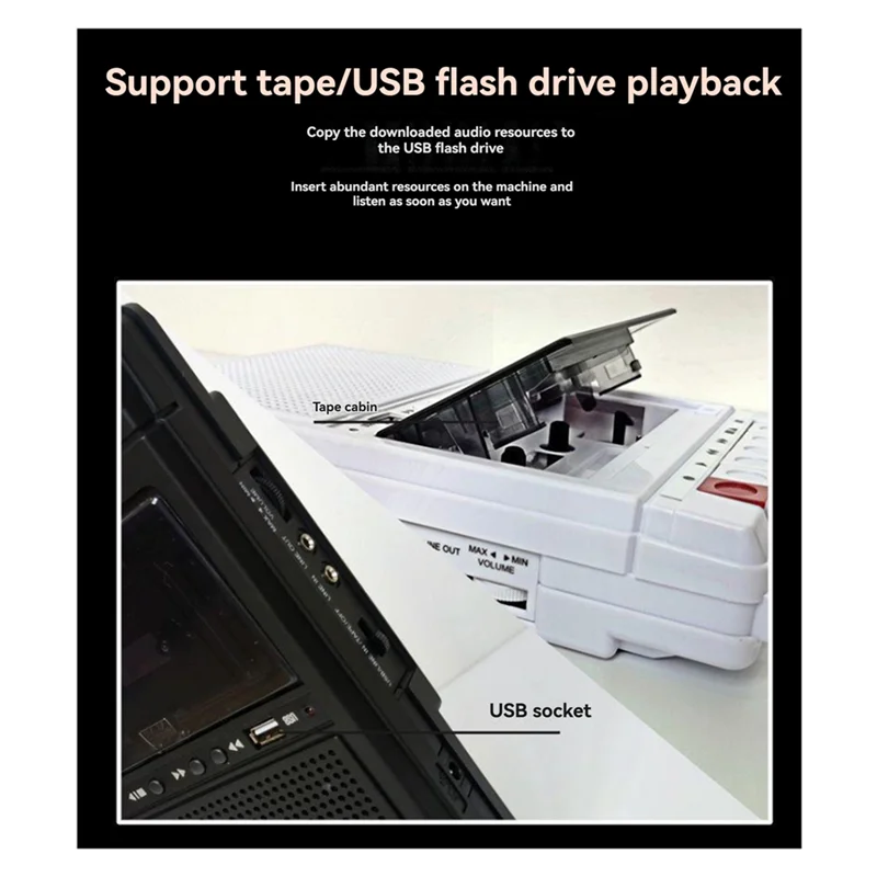 يدعم مسجل ومشغل الكاسيت الرجعية للتسجيل الداخلي والخارجي ونقش USB