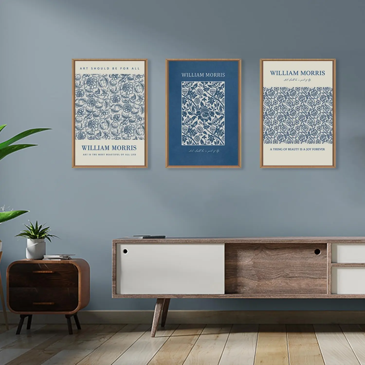 

3pcs Floral Canvas Wall Art Navy Blue White Flower Wall Decoration Retro Texture Plant Art Living Room Bedroom Office Home Decor