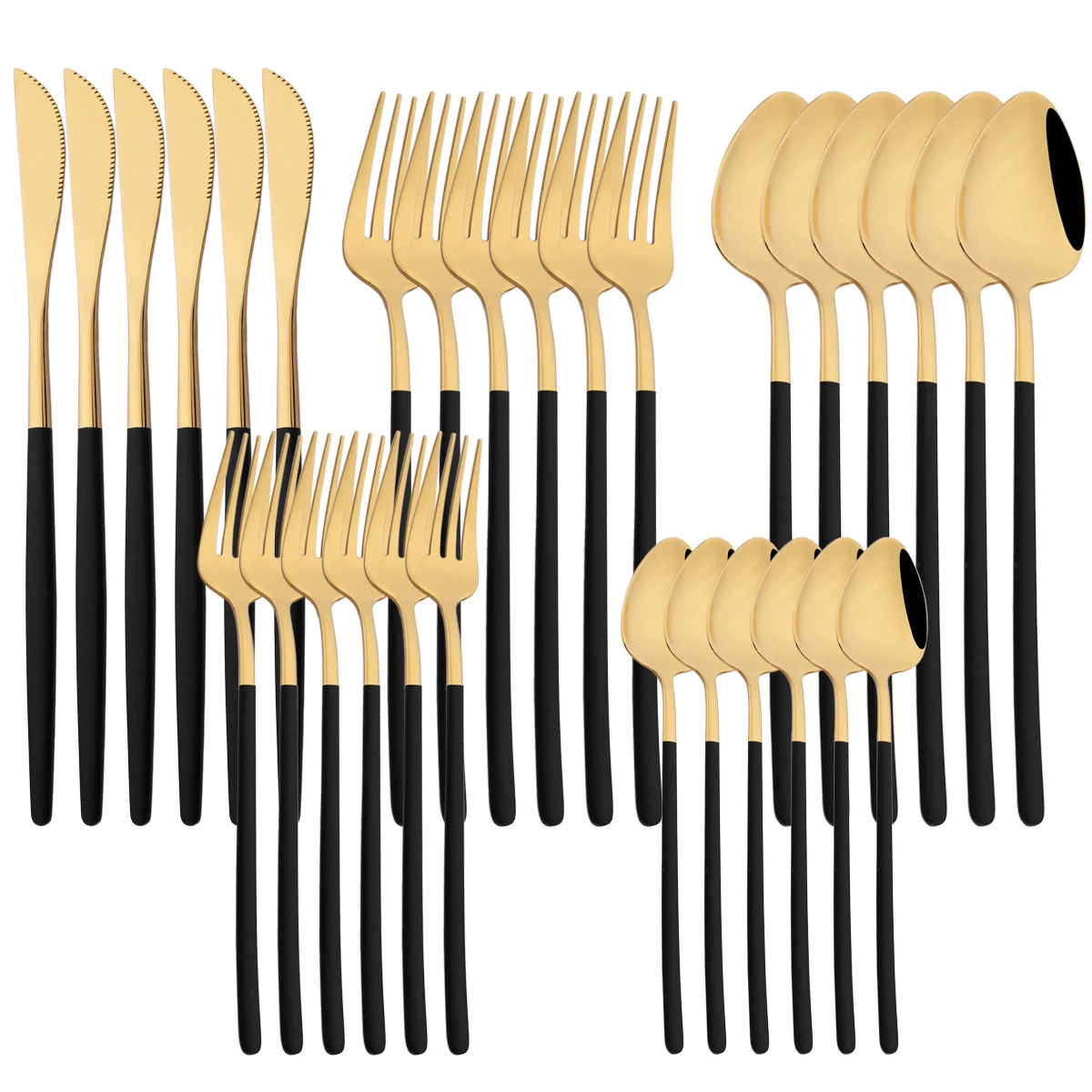 

30Pcs Black Gold Cutlery Set 18/10 Stainless Steel Dinnerware Knife Dessert Fork Coffee Spoon Tableware Western Kitchen Flatware