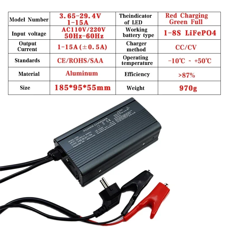 Imagem -02 - Carregador Rápido Inteligente Armazenamento de Energia Lfp Célula de Bateria Solar Fosfato de Ferro rv 3.65 V29.4v a 15a 14.6v 24v Lifepo4