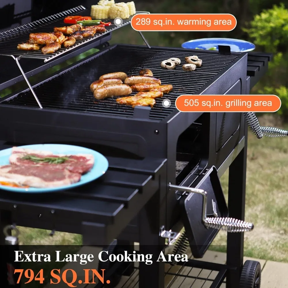 Extra Large Charcoal BBQ Grills with 794 SQ.IN. Cooking Area, Outdoor Barbecue Grill with Dual-Zone Individual Charcoal Tray.