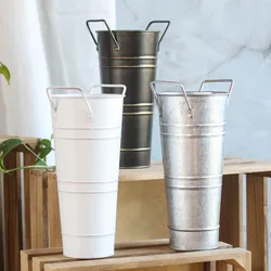 Iron Vintage Flower Bucket Floral Vase Plant Metal Umbrella Bucket Flower Arrangement Vase Home Garden Decoration