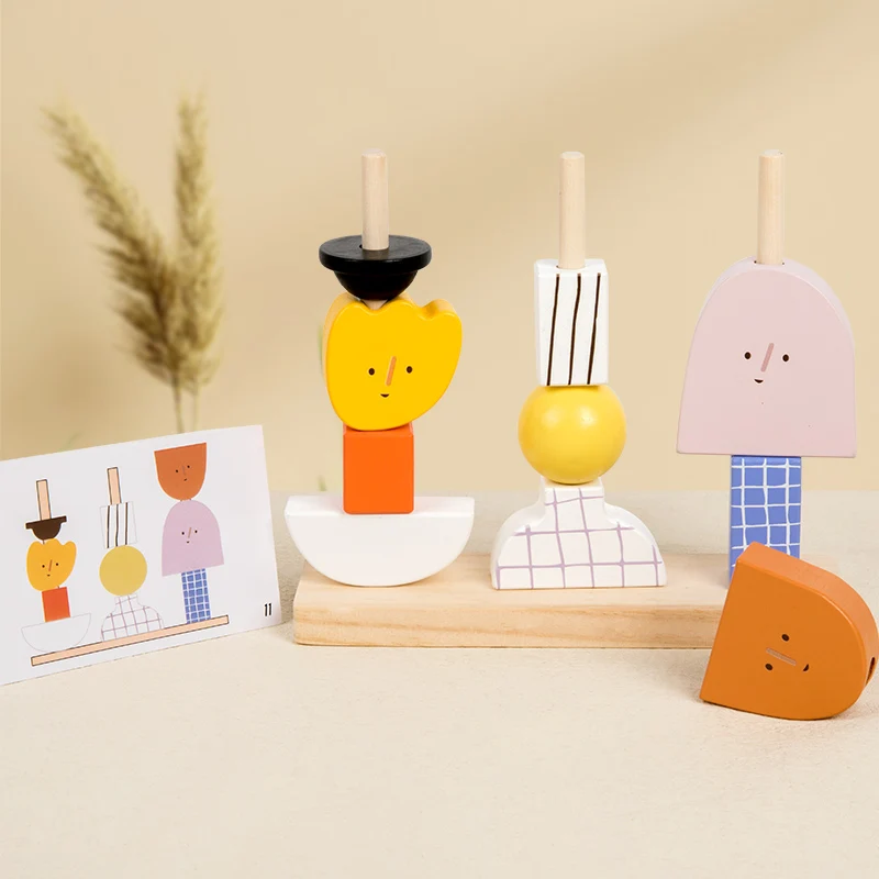 

Montessori 3D Wooden Creative Character Bead Blocks Set Shape Matching Puzzle Educational