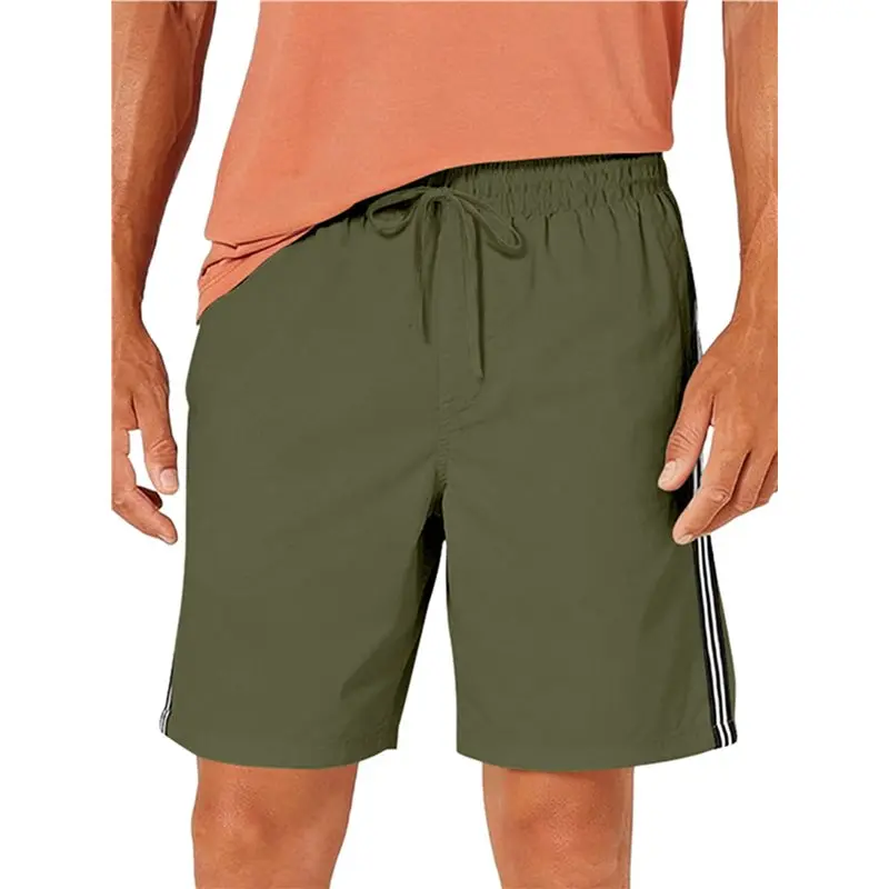 

L71A Men's Hawaiian Beach Shorts Elastic Waist Drawstring Stripe Summer Casual Shorts With Pocket