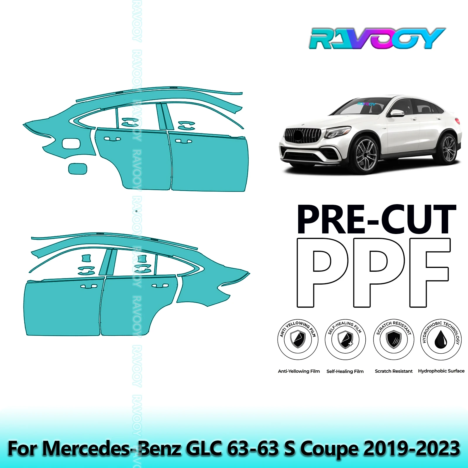 

For Mercedes-Benz GLC 63-63 S Coupe 2019-2023 8.5mil Clear Matte Pre-Cut PPF Door & A/B Pillar Kit TPU Paint Protection Film Set