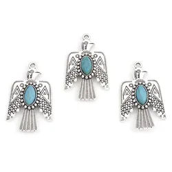 5PCs Antique Blue Thunderbird Bohemian Pendants Silver Color Resin Cabochons Charms For DIY Necklace Jewelry Making Findings