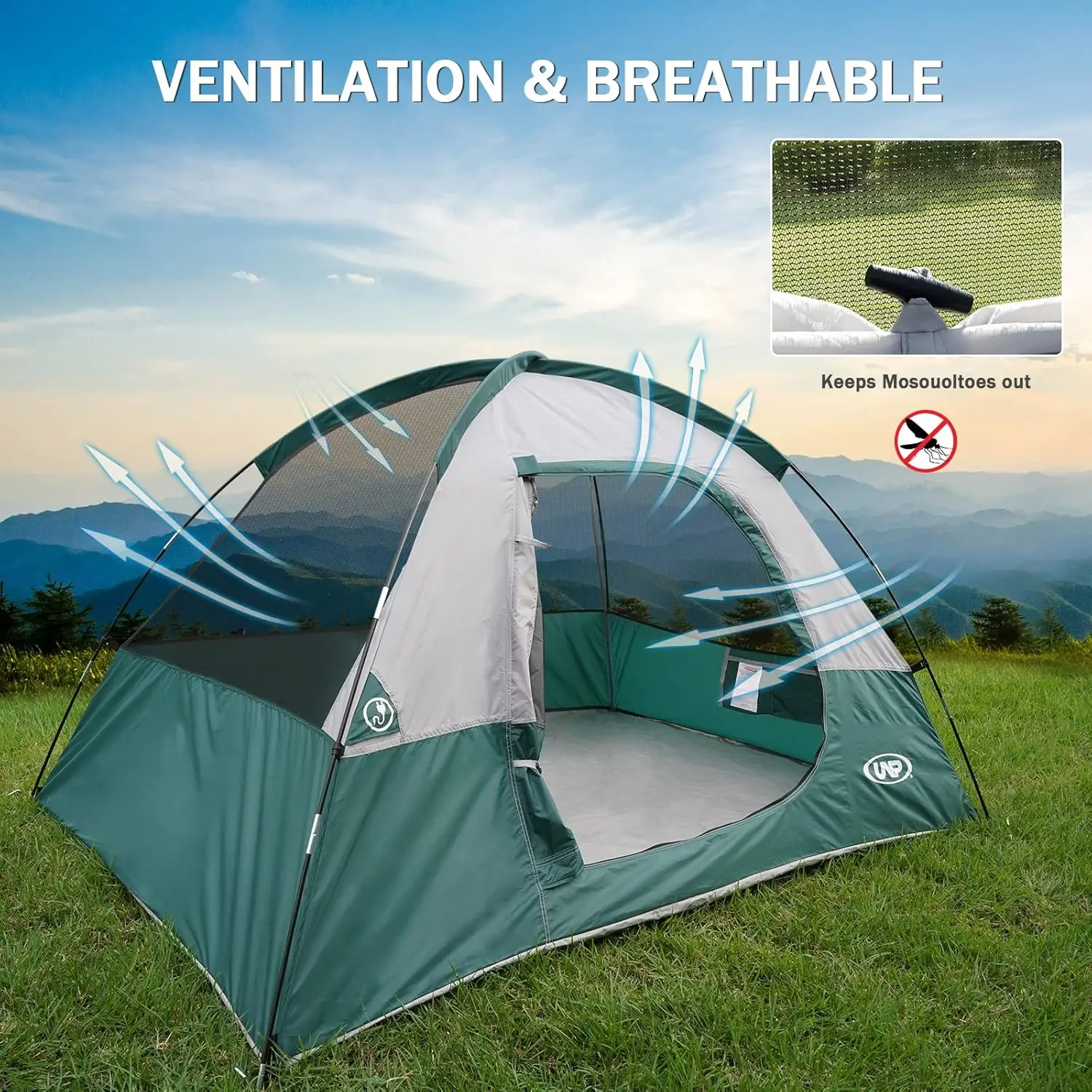 Tenda da campeggio per 2 persone, tenda antivento impermeabile con tende a cupola portatili Rainfly Easy Set up per il campeggio...