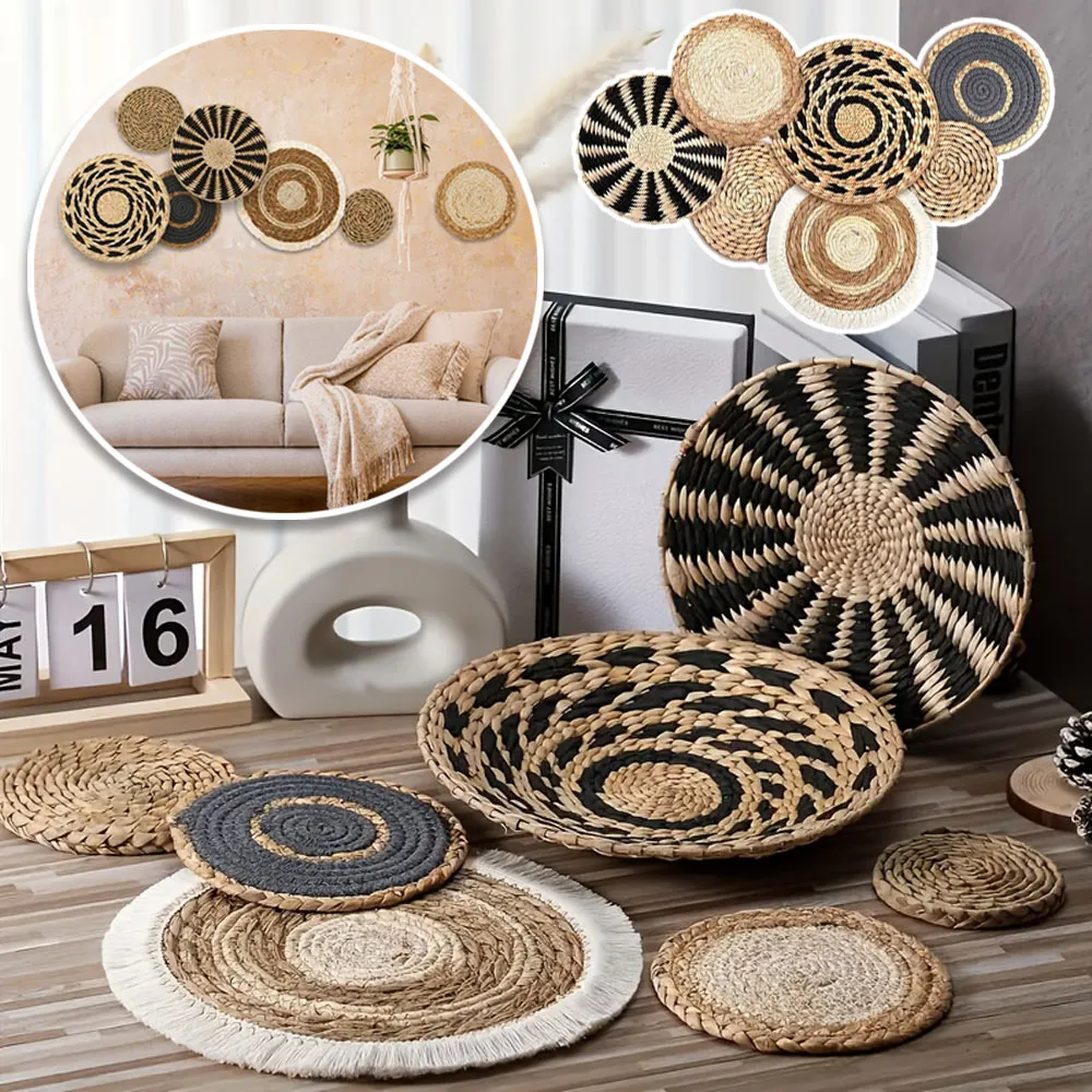 

1/7PCS Bohemian Wall Baskets Artistic Woven Rattan Wall Basket Handmade Woven Walls Basket Decor Decorative Rattan Walls Hanging