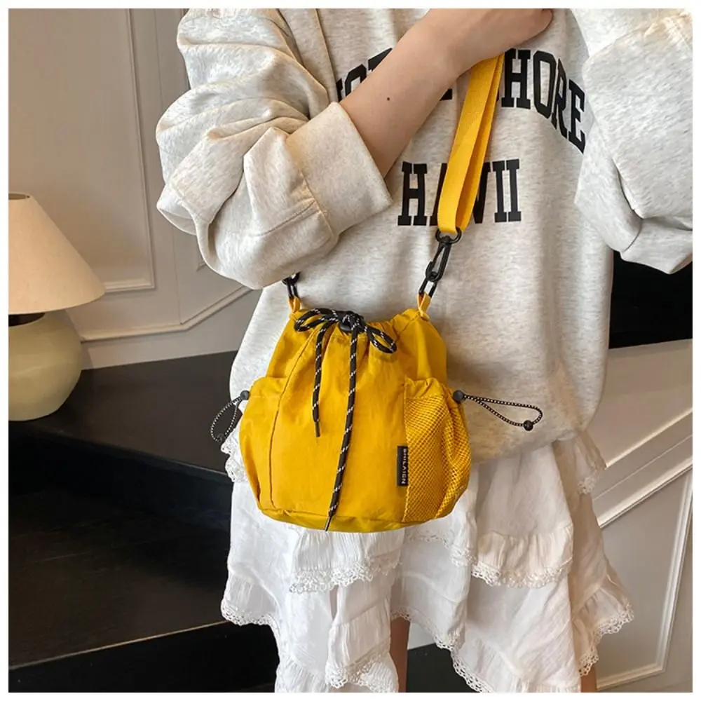 Sac seau à cordon de serrage de Style coréen, sac à main en Nylon, sac à bandoulière pour téléphone portable, couleur unie, petit sac à bandoulière pour femmes