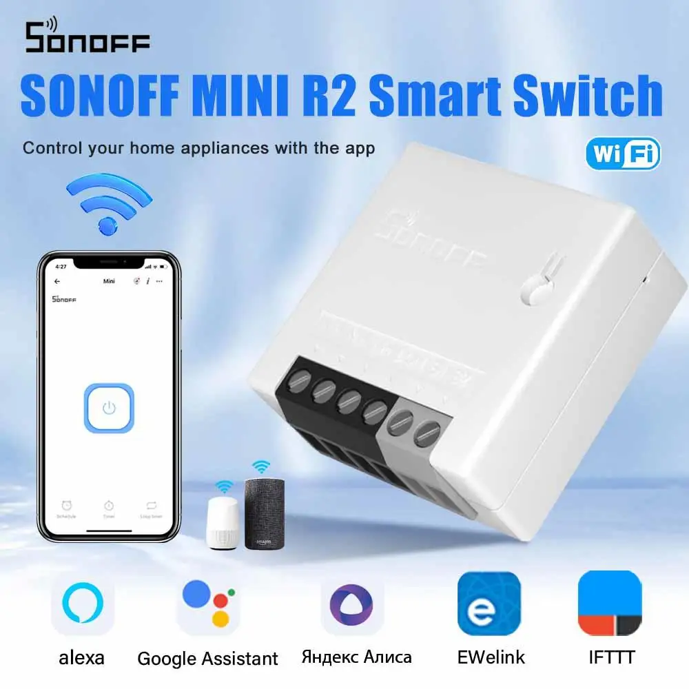 Itead SONOFF MINI R2 DIY Smart Switch Two Way Switch Wifi Switch Module Via E-WeLink APP Remote Control Work Alexa Google Home