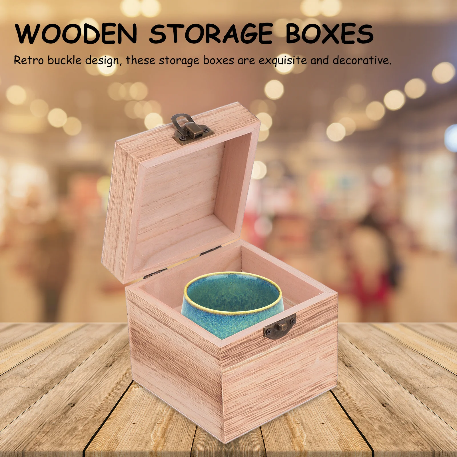 

1Set Wooden Gift Storage Box Vintage Style Retro Buckle Small Jewelry Preserved Flower Box Wooden Storage Boxes