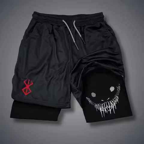 Summer Men Shorts Funny Graphic Print Running Fitness Gym Training Sport Shorts Quick Dry Workout Jogging Double Deck Shorts Man