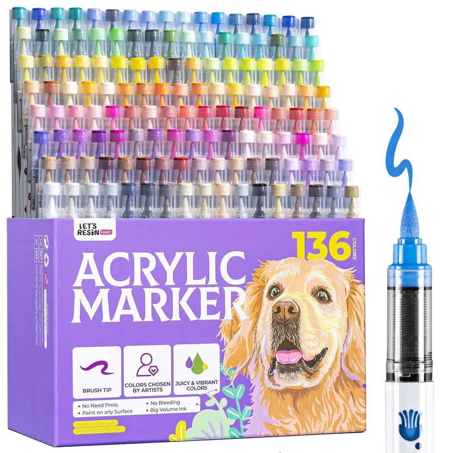 

Смола PAINT136 цветов, маркеры для акриловых красок, прямая жидкость, наконечник кисти, ручки для акриловой краски для раскрашивания, акриловые маркеры на водной основе f