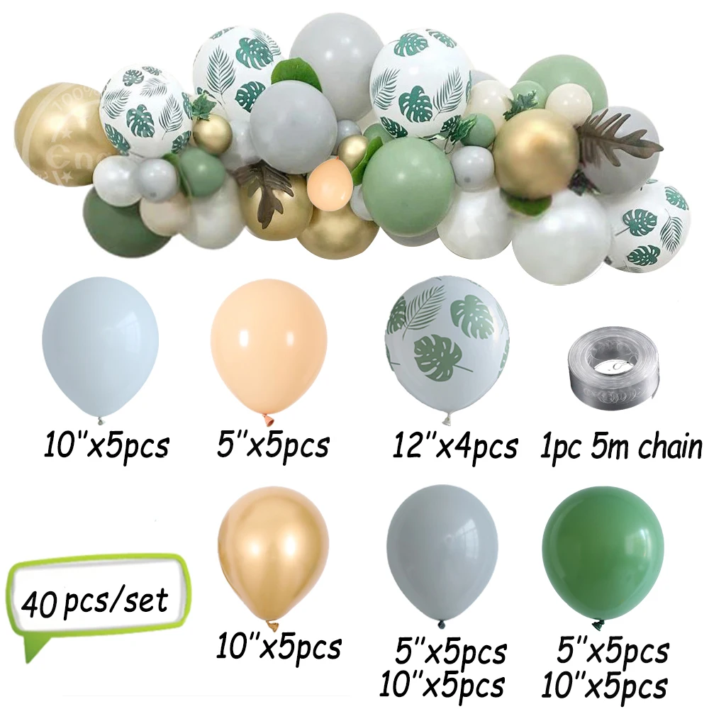 Ensemble de Ballons en Latex Vert Avocat, D.lisé Or, Jungle, Animal, Chiffre, Rétro, 1 An, Anniversaire, Baby Shower, Décoration, 21, 52Pcs