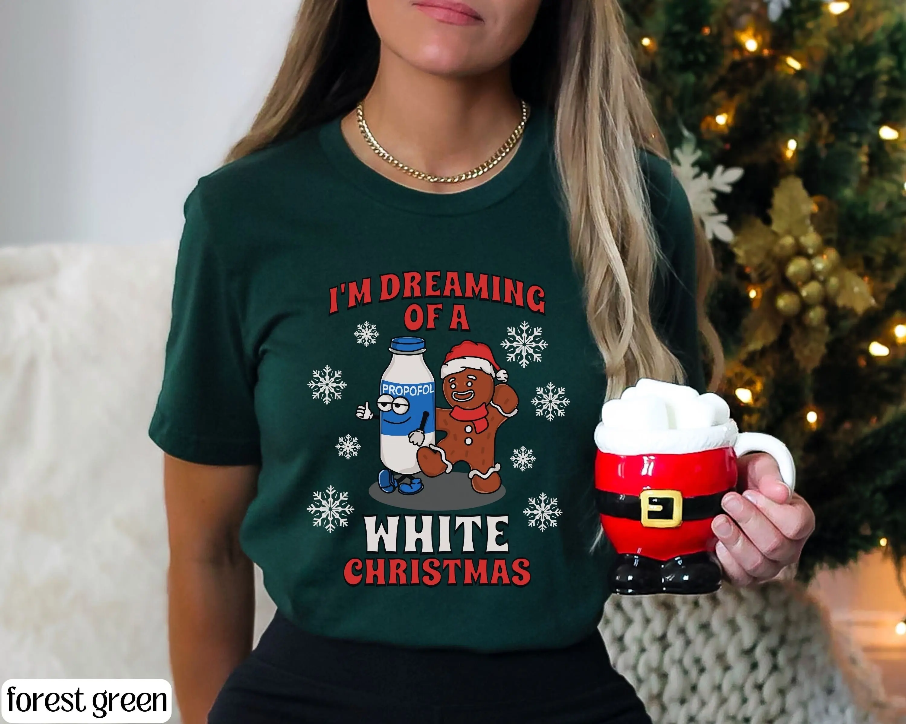 Propofol Christmas T Shirt Funny Nurse Icu Dreaming Of A White