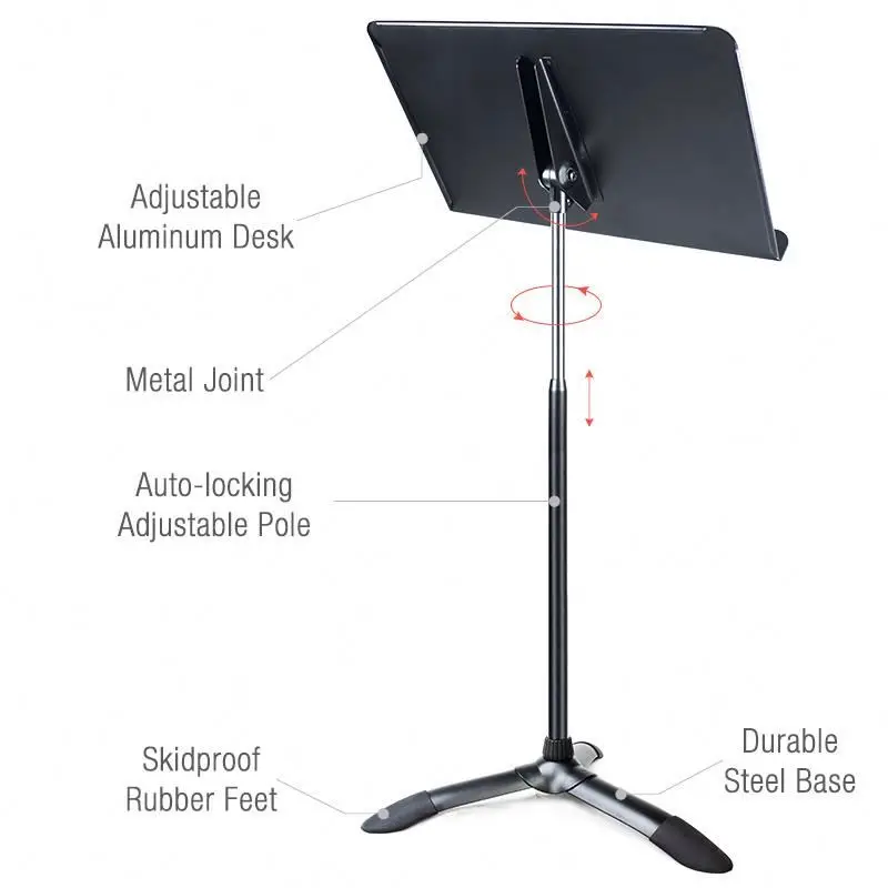 MUS002 DDP RTS Professional One-Hand Metal Music Stand No Tools Setup & 152cm Height for Orchestra/Band