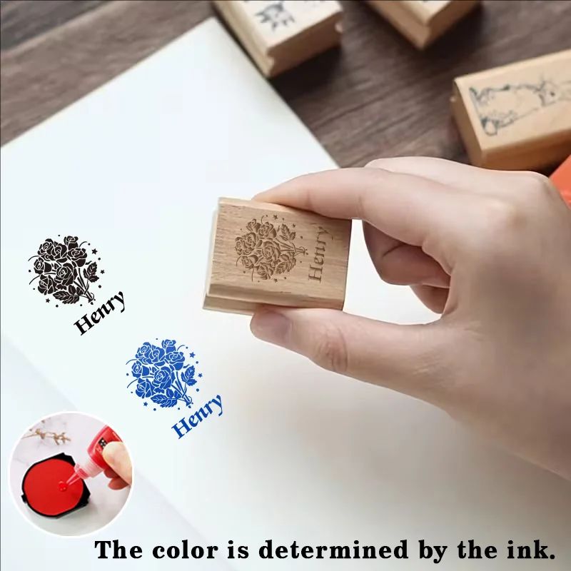1PC Enveloppe créative pour bouquet, sceau en bois personnalisé avec nom, fournitures de bureau, identifiez vos effets personnels avec des étiquettes personnalisées