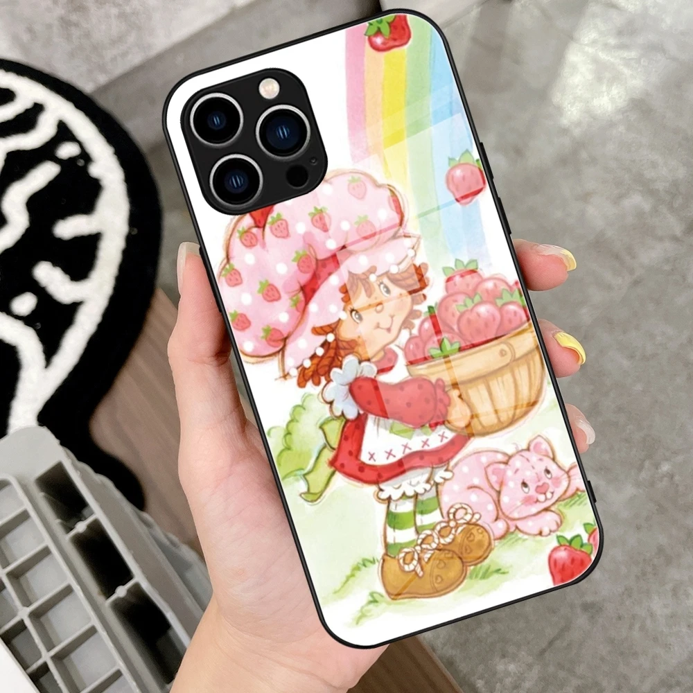 Vintage Strawberry Shortcake Phone Case Tempered Glass For IPhone 15 14 13 12 11 Pro Max Plus Samsung S24 S23 Fe S22 Covers