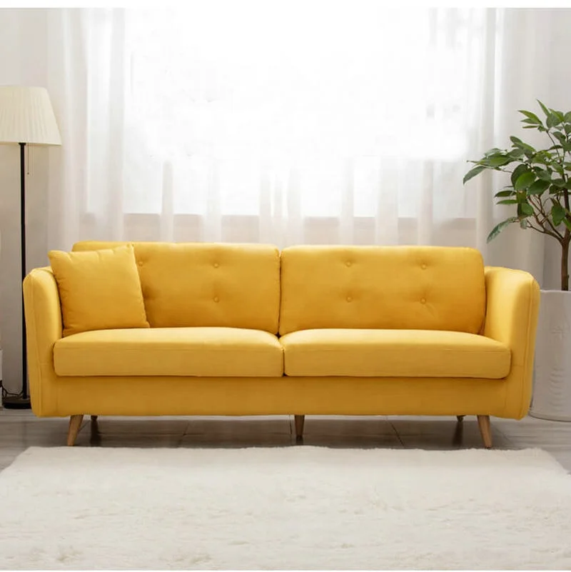

#Yellow Color Simple Design Mid Century Couch Small Apartment Furniture Cotton Linen Fabric Sofa