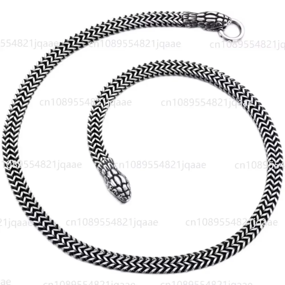 2024 New Original Double-headed Snake Bone Necklace Male Trend Retro Hip-hop Personality Fashion Titanium Steel Snake Accessory