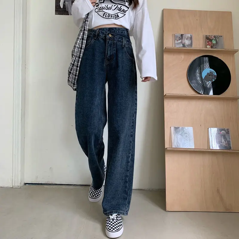 

Stylish Fake Two Piece Jeans Women Patchwork Daddy Pants Female Baggy Jeans American Fashion Vintage Denim Pants Trousers Street