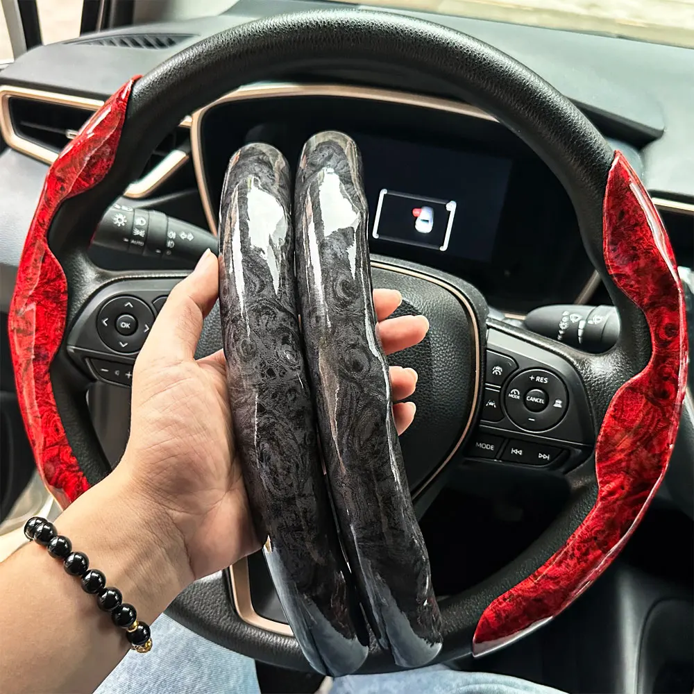 Protector redondo para volante de coche en forma de D, grano de madera de Durazno, estilo Retro, estilo para volante modificado, accesorios antideslizantes 2025