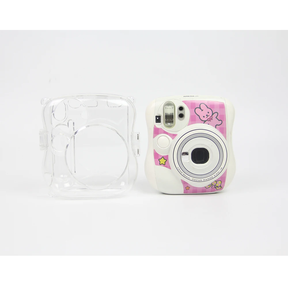 For Fujifilm Instax Mini 25/26 Photo Film Camera Transparent Crystal Protective ShellCase Bag Carry Cover with ShoulderStrap