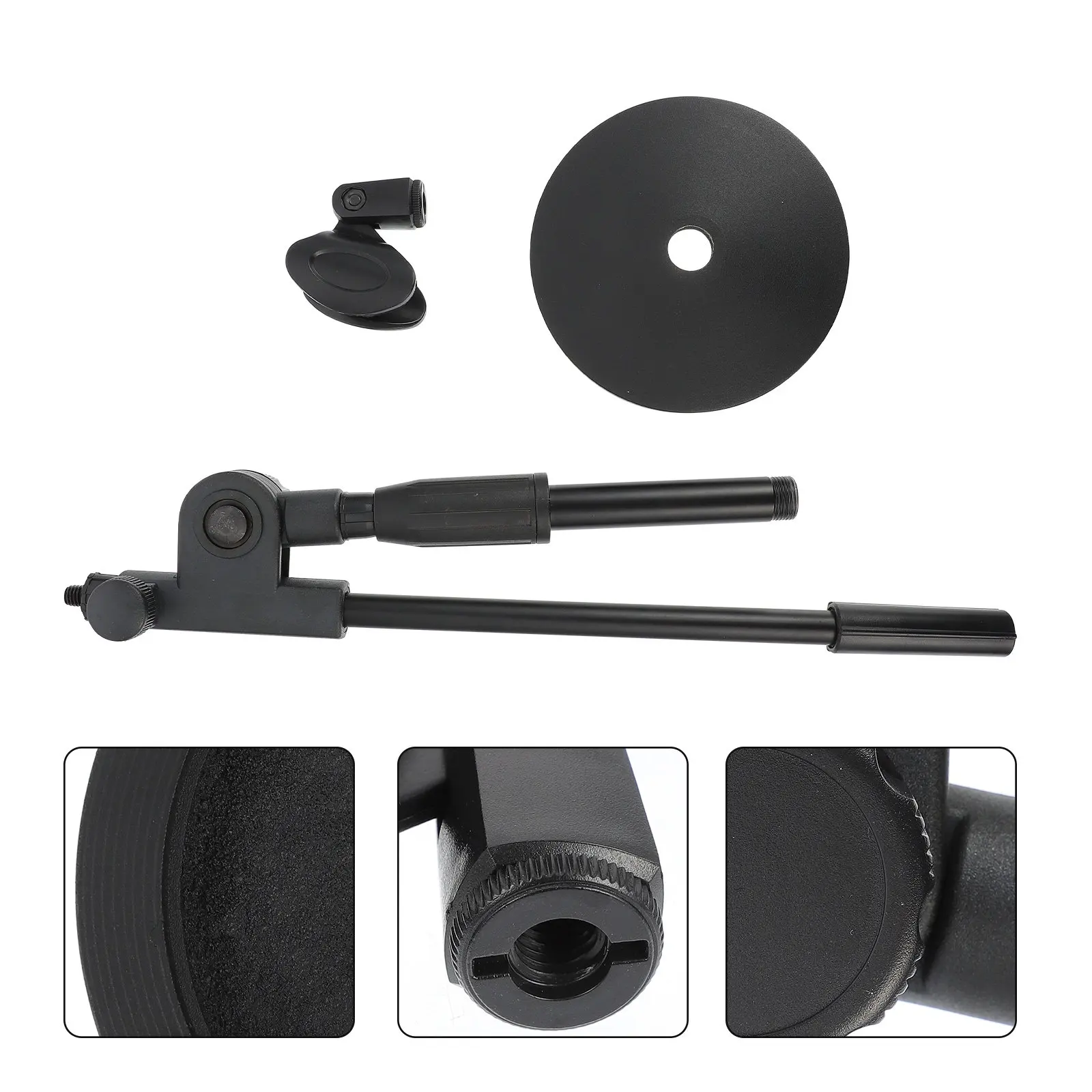 1Pcs Crossbar Desktop Microphone Stand with Stable Weighted Disc Base Adjustable Height Short Boom Arm for Voice Chat Streaming