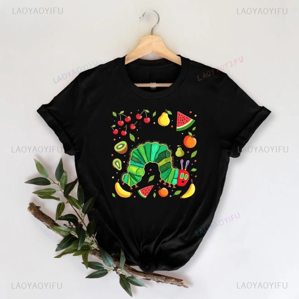 

Funny Eat The Rich Hungry Caterpillar Teacher Back To School Graphic T Shirts Woman Man Vintage Cartoon Cotton Streetwear Loose