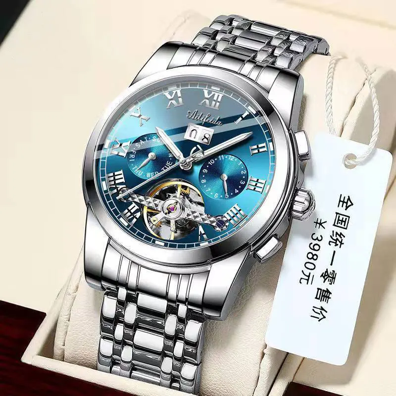 

Ailijeda Automatic Mechanical Watch Men's Steel Belt Hollow Live Stream Hot Multi-Functional