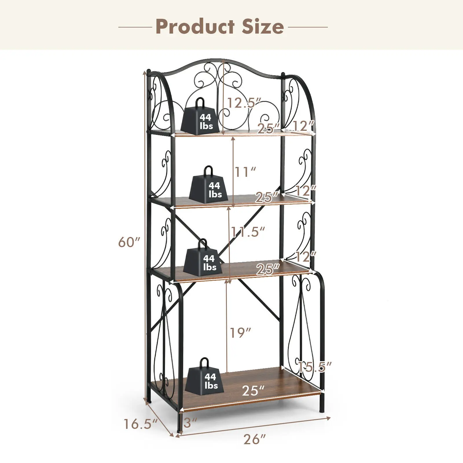 Costway 4-Tier Kitchen Bakers Rack Microwave Storage Rack Bookshelf for Bathroom Laundry