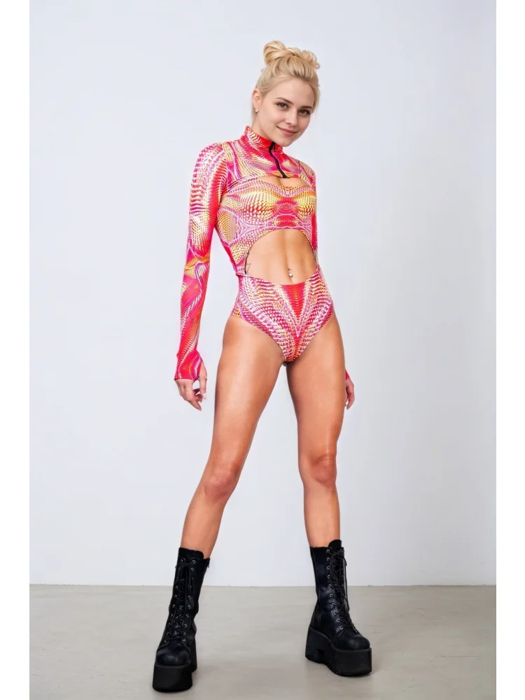 IOOTIANY Sexy Graffiti-Strumpfhose Badeanzug Mantel Karneval Offenes Herz Weste Bodysuit Leotard Gothic Cosplay Party Rollenspiel Bademode – Detail 6