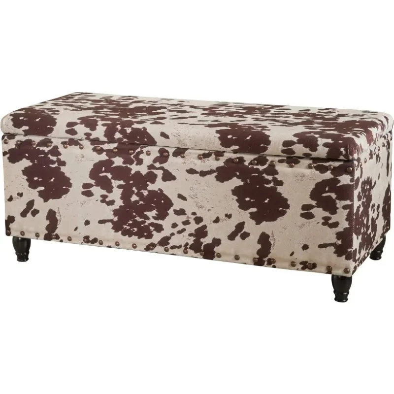 Knight Home Tatiana Velvet Storage Ottoman, Milk Cow / Dark Brown Ottoman Storage  Stools