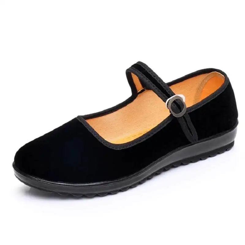 Beijing Ladies Flat Heel Work Shoes Traditional Chinese Cloth Slip-On Shoes Comfortable Dance Shoes Hotel Staff Uniform Black