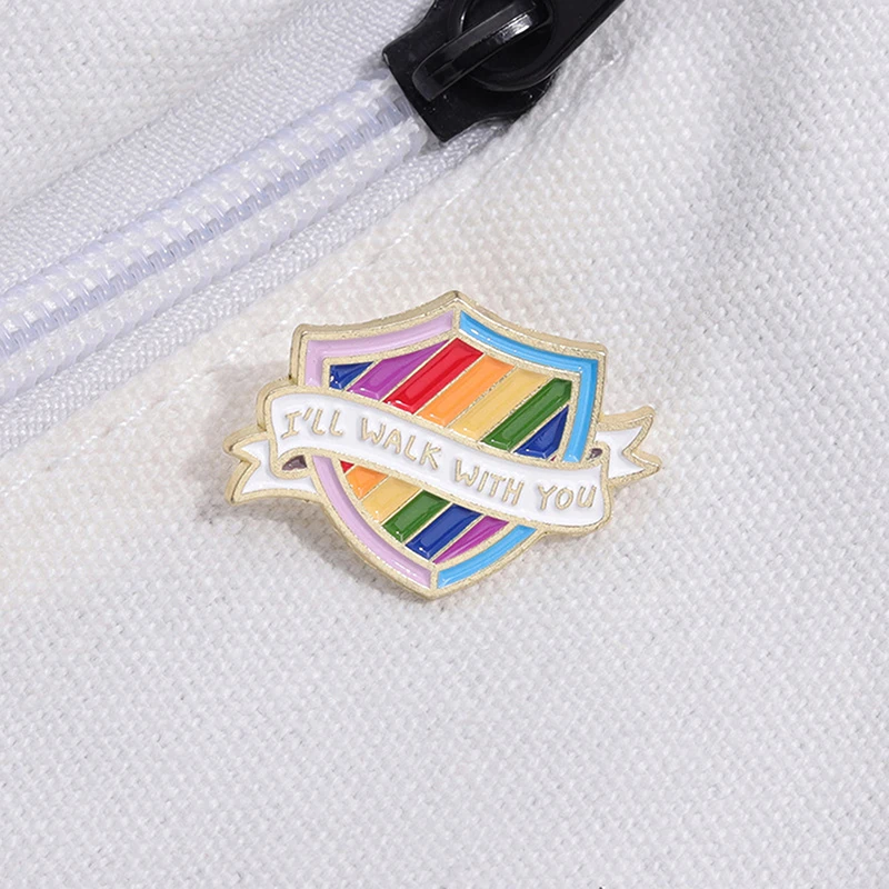 Shield Enamel Pins I'll Walk With You Lapel Badges LGBT Pride Brooches On Backpack Clothes Collar Jewelry Gifts