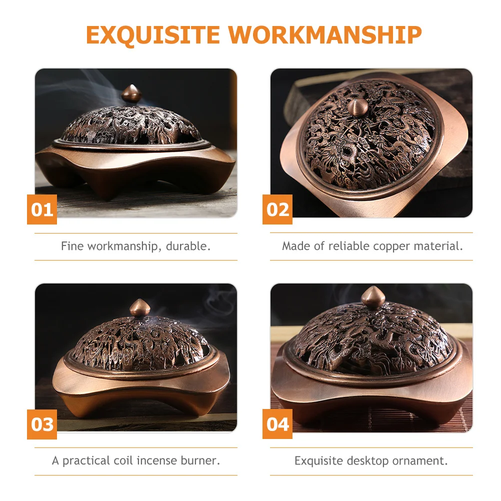 

Nine Dragon Playing With Pearl Incense Burner Copper Metal Bowl For Home Office Desk Decor Living Room Table Centerpiece