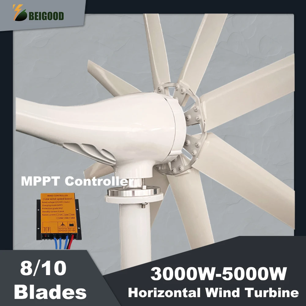 Wind Turbine Generator 5KW 3000W 12V 24V 48V Horizontal Alternative Free Energy Windmill MPPT Controller For Home Street Boat