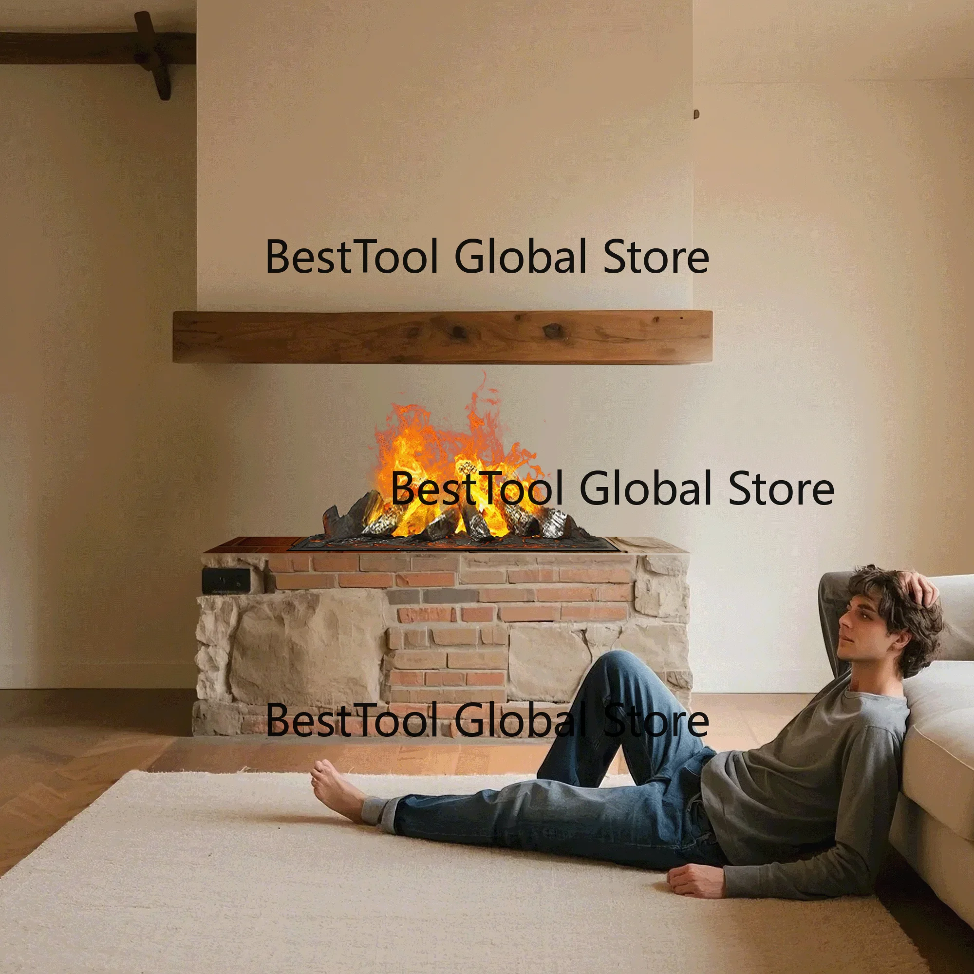 

Household Electric Fireplace Realistic Vapor Flame Effect Remote Control Dimmable Built-in Type Metal Body with Logs
