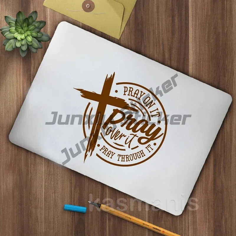 Pray on it Pray over it Pray through it Quotes Car Window Decal Christian Cross Bible Verse Vinyl Art Stickers For Laptop Decor - view 5