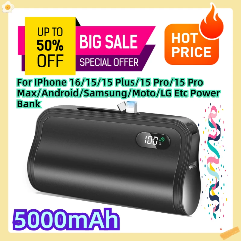

For IPhone 16/15/15 Plus/15 Pro/15 Pro Max/Android/Samsung/Moto/LG Etc 5000mAh Power Bank