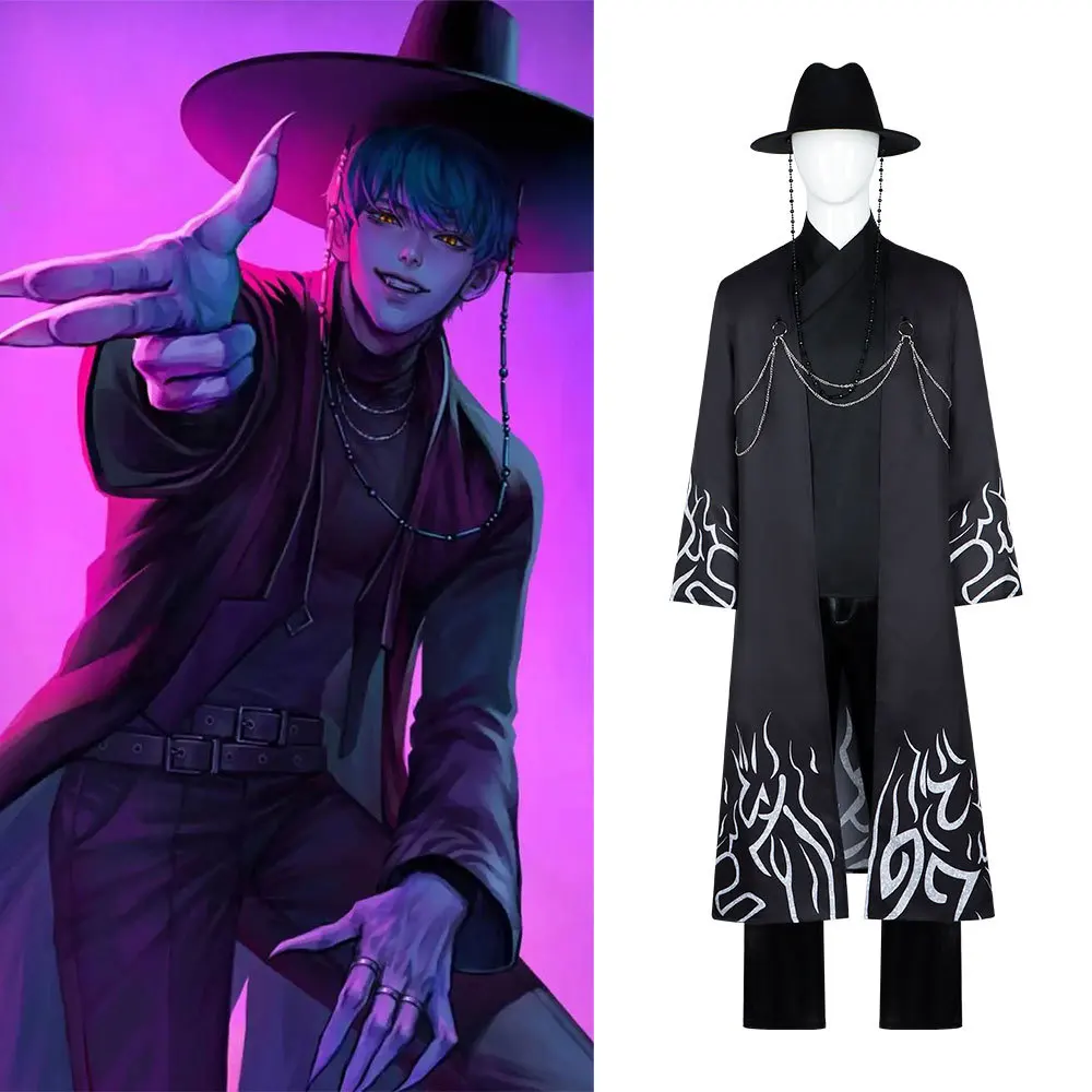 

Anime Demon Cosplay Hunters Boy Black Ghost Team Uniform Beads Hat Costume Halloween Carnival Party Men