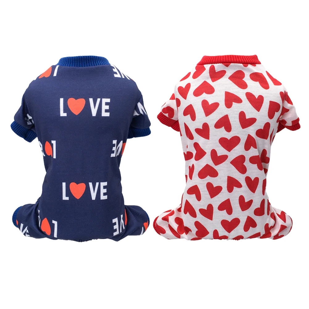 Pet Dog Pajamas for Small Dogs Heart Print Dog Jumpsuit Schnauzer Chihuahua Clothes Comfy Stretchy Yorkie Puppy Nightshirt