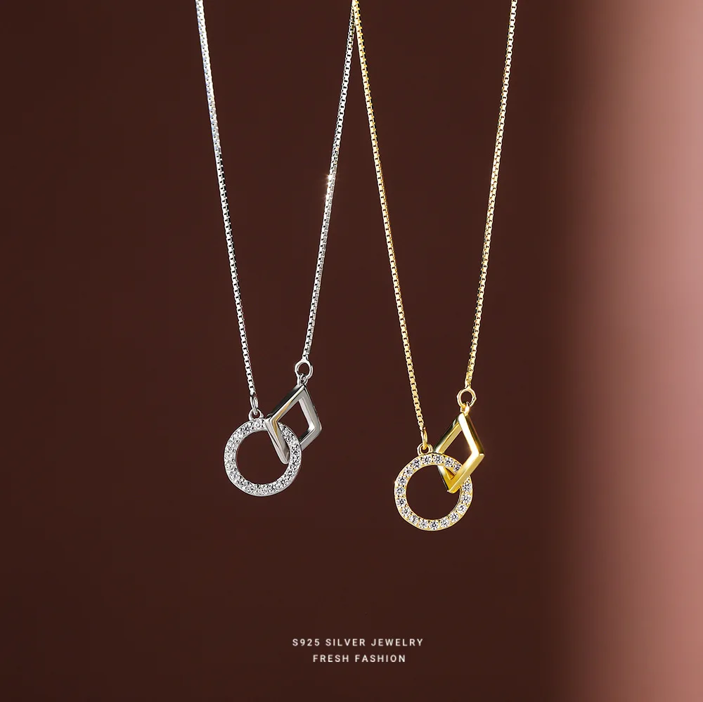 Simulated Moissanite 925 Sterling Silver Square & Round Pendant Necklace D Color VVS1 Lab Diamond Necklace For Women Jewelry