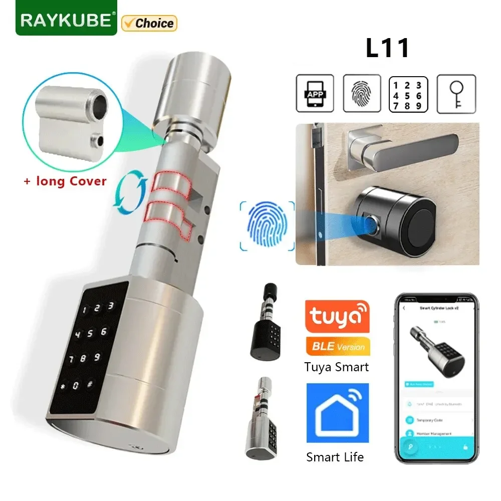 Smart Cylinder With Fingerprint Password Tuya Bluetooth Mechanical Key Very Easy Replacement Use 4 AAA Alkaline Battery LVD-11