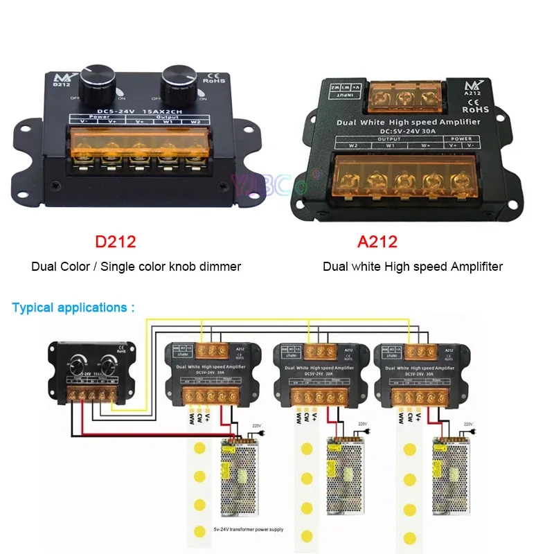 5V~24V 30A Dual color led strip controller CCT Knob dimmer switch,WW CW Dual white High speed power Amplifiter Signal Repeater